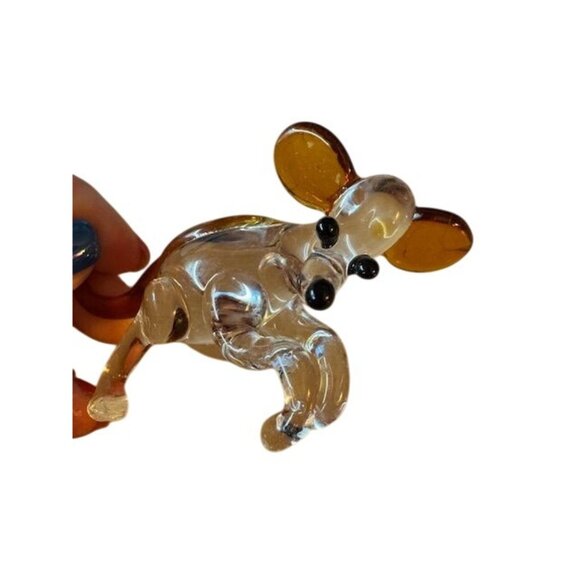 Hand-Blown Glass Mouse Figurine - Clear & Amber Glass - Collectible Miniature An - Picture 2 of 10